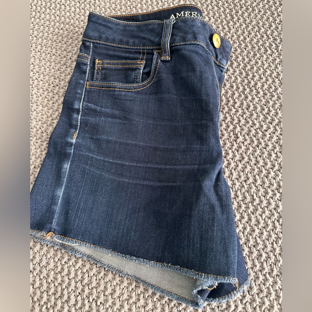 American Eagle Outfitters Navy High-Rise Cutoff Denim Shorts - Picture 4 of 11